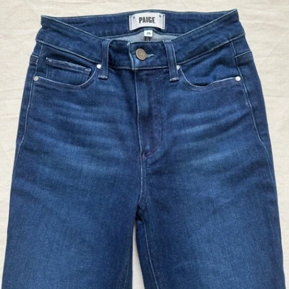 PAIGE Cindy Straight Leg Jean in Promise Dark Wash Raw Hem Ankle Size 25 - Picture 2 of 8